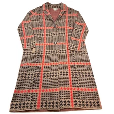 Christian Siriano New York Houndstooth Plaid Long Cardigan Coat Women's L