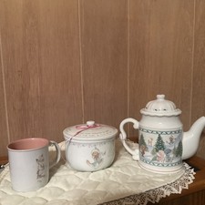 Precious Moments Tea Pot mug and lidded bowl.