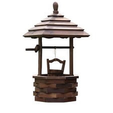 Wishing Well Flower Box, Carbonized Wood Planter, Outdoor Garden Decor