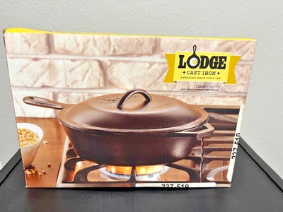 Lodge Cast Iron Deep Skillet w/Cover 3 Qt. Assist Handle + LODGE Cookbook NIB!