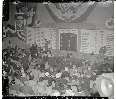 New York Keeping Posted At Dewey Headquarters election returns are- Old Photo