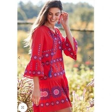 Tuckernuck Tyler Böe Red Embroidered Resort Dress Boho Coastal Preppy Size Large