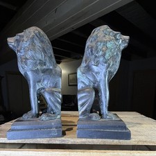 Rare 10 Grand Scale Bronze Clad Lion Bookends...