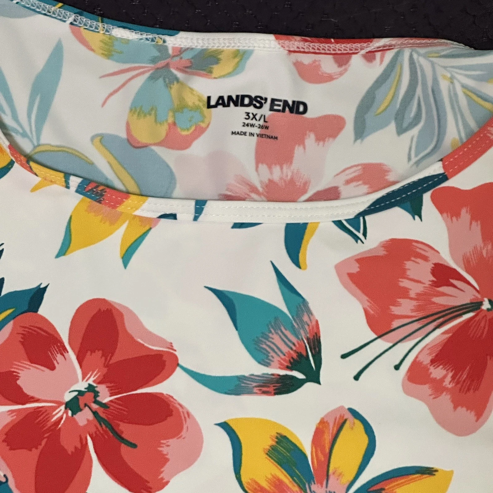 Lands End Rash Guard Athletic Swim Shirt 3X White Floral Tropic Swim T UPF 50