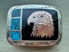 Vintage Johnson Held Turquoise Inlay Copper Eagle Head Western Belt Buckle