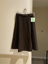 NWT Evan Picone Vintage Brown Women Wool Midi Skirt with removable belt,Size 10