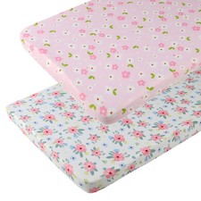 Pack n Play Playard Fitted Sheets 2 Pack Set for Baby Girl Soft Stretchy Jers...