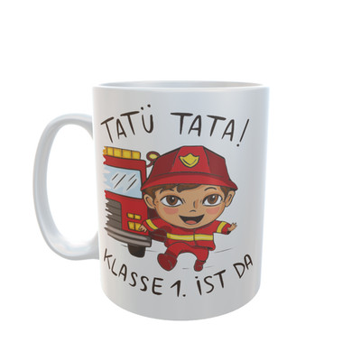 TaTü Tata Klasse 1 ist jetzt da   Einschulung Tasse Feuerwehr Kind Schule