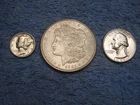 1921 SILVER MORGAN DOLLAR+1955 SILVER WASHINGTON QUARTER+1945SILVER MERCURY DIME