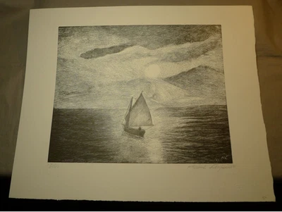 Herbert Lespinasse, Gravure sur Bois "Bateau", signée et numérotée, 1971 !!! - Photo 1/4