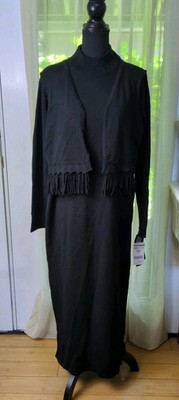 VTG Donna Ricco Sport Faux Two Piece Sweater Dress Black Women's 14 T NWT Sears 