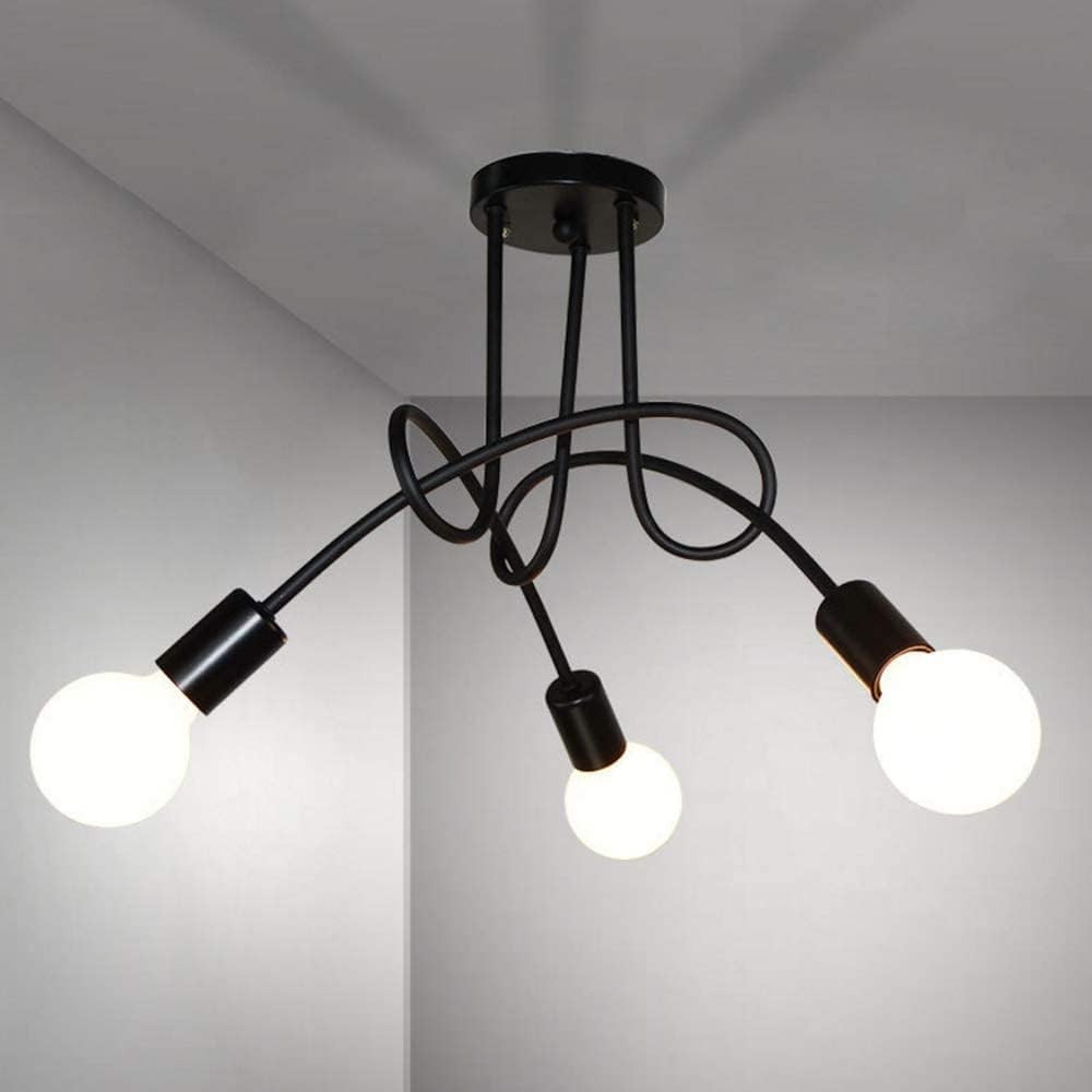 Plafoniera Moderna Ferro Nero E27 | Lampadario Elegante 3 Luci
