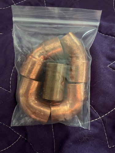 1/2" Copper Pipe Solder 5 pc Lot: 90ยฐ Elbow (2), 45ยฐ Elbow (2), Coupling (1)