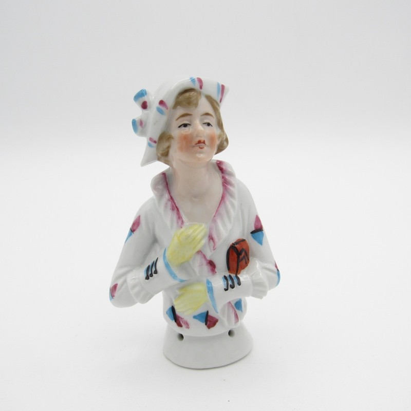 Deco Half Doll with Hat, Ruffled Dress and Purse, Germany