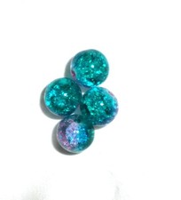 4 PERLES EN VERRE CRAQUELEES RONDE 10 MM - ROSE/TURQUOISE - NEUF - PV185