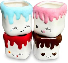 New Marshmallow Shaped Hot Cocoa Mugs Set of 4 Pink Blue Red Hot Chocolate Mugs