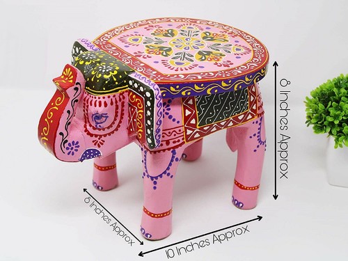 Taburete decorativo hecho a mano reposapiés decoración del hogar elefante madera decoración de plantas taburete - Imagen 30 de 44