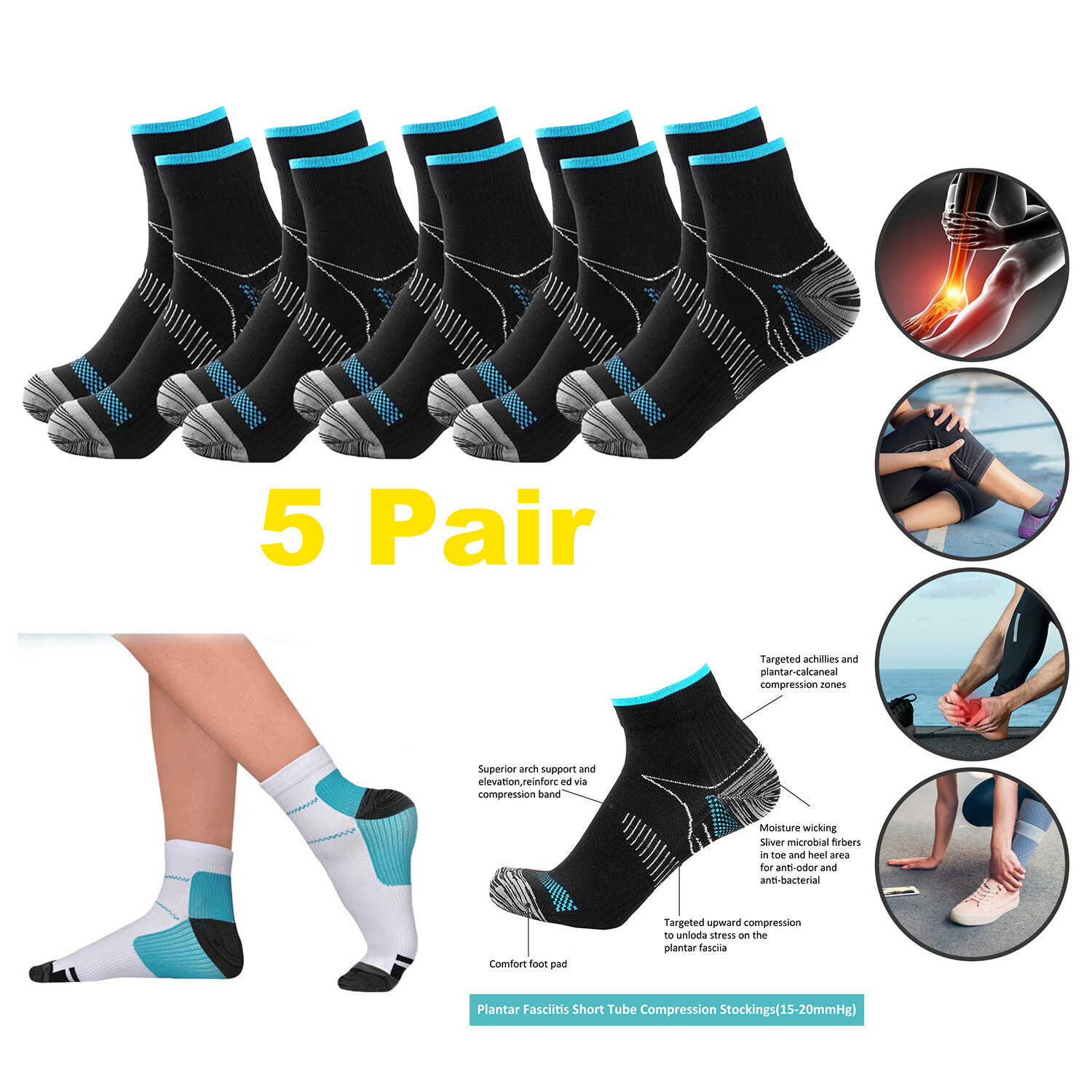 Compression Socks Ankle Support Sleeves Brace Foot Pain Relief Plantar Fasciitis-image