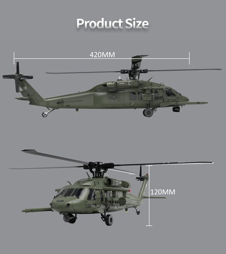 YXZNRC UH60 Black Hawk RC Hubschrauber mit 6-Achsen Gyro 2.4G 6CH Flybarless 3D - Bild 22 von 26