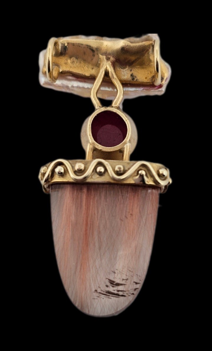 Vintage Large Solid 14K Gold Ruby Rutilated Quart… - image 10