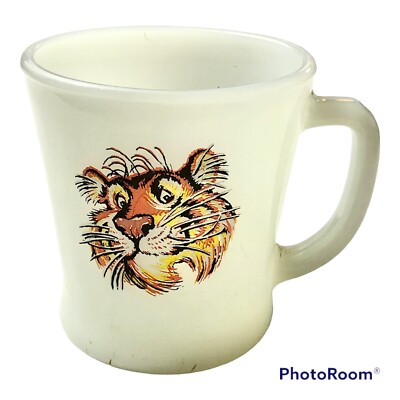 Vintage Anchor Hocking Fire King Esso Tiger Milk Glass Coffee Mug - Exxon