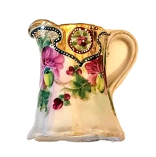 Hand Painted Creamer Pitcher Pink Floral Gold Gilt unmarked early Nippon?