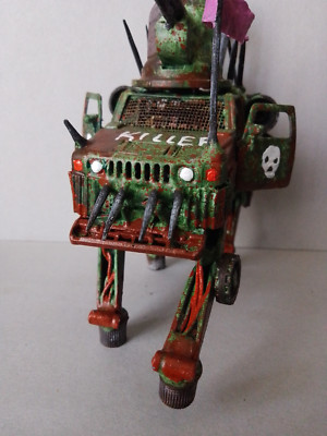 miniature sculpture of a robot car made of metal, handmade, OOAK, scrap. 8in.