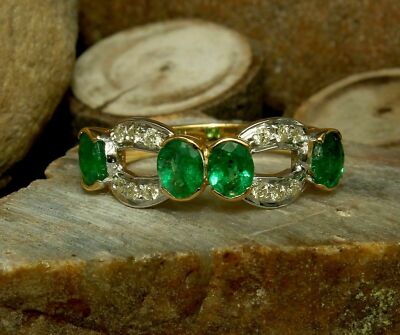 Green Simulated Emerald & Diamond 14K Yellow Gold Finish Women Engagement Ring
