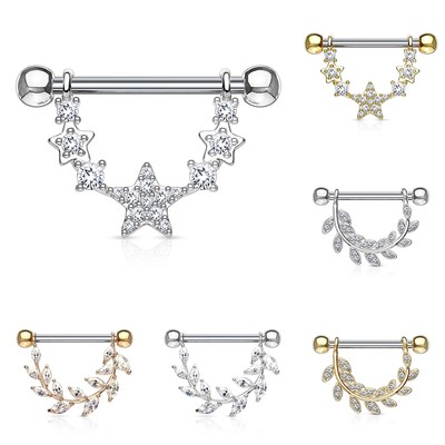 brustwarzenpiercing piercing ranke stern brustpiercing schild zirkonia ebay