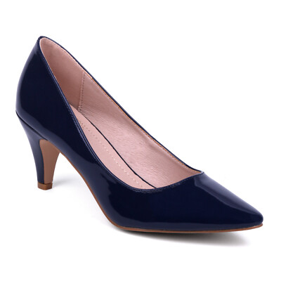 NAVY BLUE Size 7.5 Slip on Classic Pump Shoes Heel Modern Casual Dressy Outfit