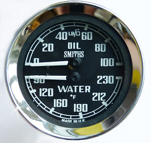 SMITHS Double Pression D'huile Jauge de température d'eau & Pour Mgb Roadster & Mgbgt 1962-69