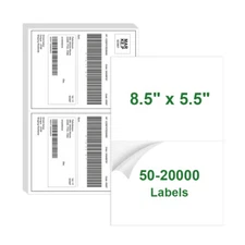 50-20000 Count Half Sheet Shipping Labels 8.5x5.5 Self Adhesive for Laser Inkjet