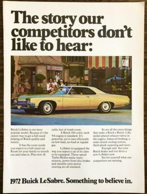 1972 Buick LeSabre PRINT AD The Story Our Competitors Don't Like to Hear