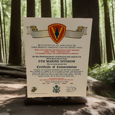 U.S.M.C. / 5TH MARINE DIVISION ~ CERTIFICATE OF COMMENDATION