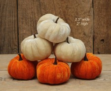 Set of 6 -- CREAM / ORANGE Velvet PUMPKINS Fall Harvest 3 of each color