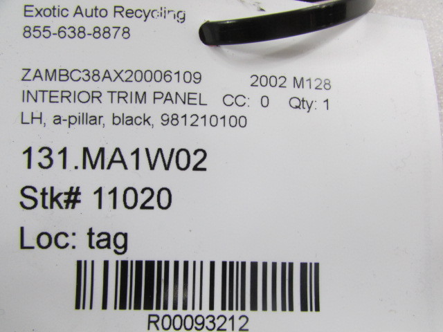 Maserati Coupe, Spyder, LH, A-Pillar Trim Panel, Black, Used, P/N 981210100
