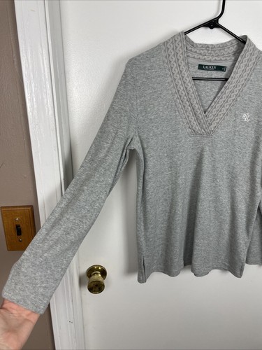 Lauren Ralph Lauren Pullover Top Damen Größe Small V-Ausschnitt grau Langarm - Bild 4 von 9