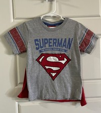 Superman Boys Short Sleeve Grey Superman Logo Shirt With Remove Red Cape Size 5T