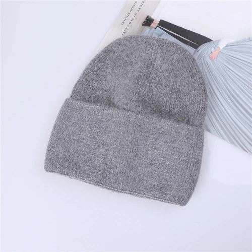 Sombrero de punto de invierno para mujer Angora piel de conejo cachemir gorro grueso cálido - Imagen 31 de 32