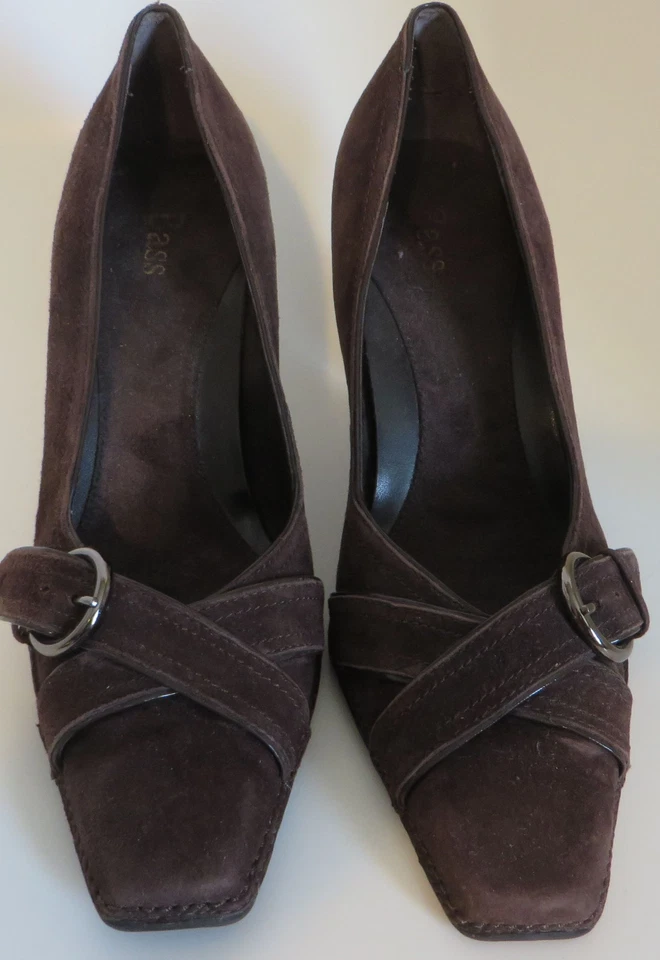 BASS Astrid  Womens size 8.5 M Brown Suede Buckle Loafer Heel Pumps Casual Shoes - Image 2 of 4