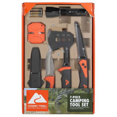 Ozark Trail 7-Piece Camping Tool Set with Hammer, Axe, Flashlight