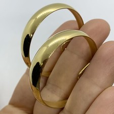 VTG 80s SHINY GOLD BIG ROUND TAPER HOOP EARRINGS DROP CLIP-ON STATEMENT RETRO