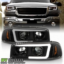 Black 1999-2006 Gmc Sierra Yukon Denali Led Tube Projector Headlights Headlamps