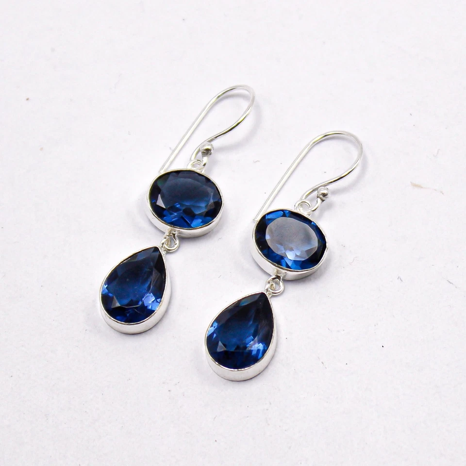 London Blue Topaz Jewelry Sterling Silver Mother Gift Drop/Dangle Earrings 1.88" - Image 4 of 4