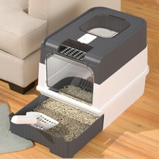 Large Cat Litter Box Self Cleaning Pan Drawer Anti-Splashing Cat Potty Tray UK