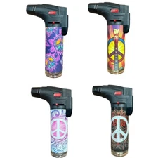 4 Pack Jumbo 4" Single Jet Flame Torch Gun Lighter Refillable Lockable PEACE