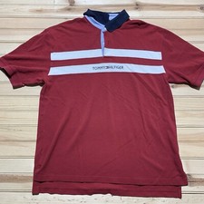 Vintage Tommy Hilfiger Spellout Red Striped Polo Shirt Mens Size XL