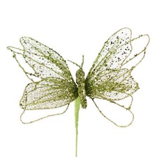 Package of 4 Green Glittered Artificial Butterfly 11" Stems