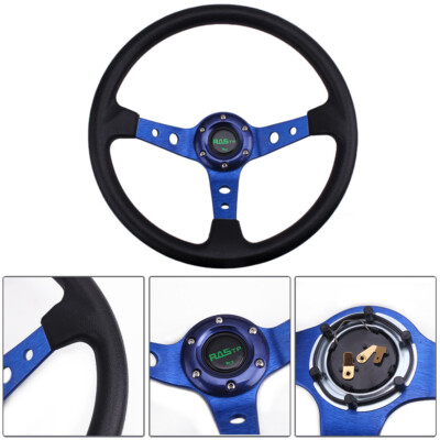 Steering Wheel Drifting Deep Dish 13.8 /350mm 6 Bolt Grip Vinyl Leather Aluminum