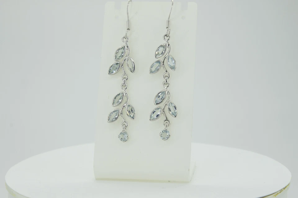 Nobile Floreale 3,6 Carati Topazio Blu Orecchini Pendenti 928 Argento Romantica - Immagine 2 di 4